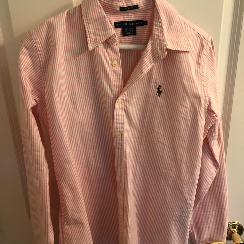 Ralph Lauren pink and white button down size 8